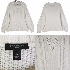 Talbots Sweater Womens Size 2X White Long Sleeve Pullover Nylon Cable Knit